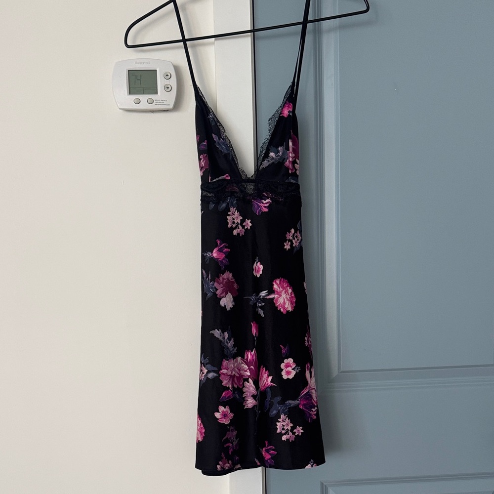 Victoria’s Secret Floral Black and Pink Lace Slip Dress